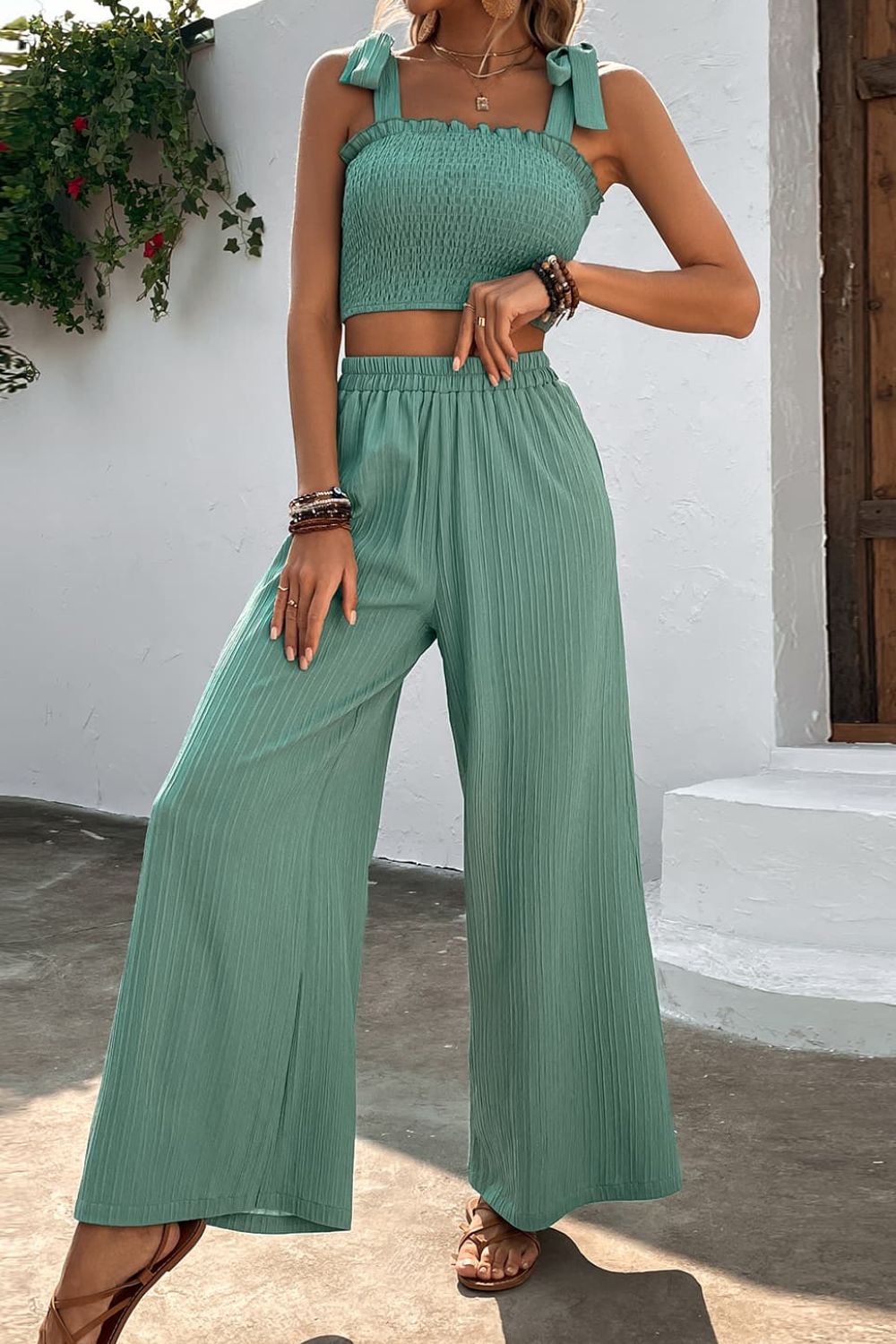 Azahara – Conjunto top fruncido y pantalón