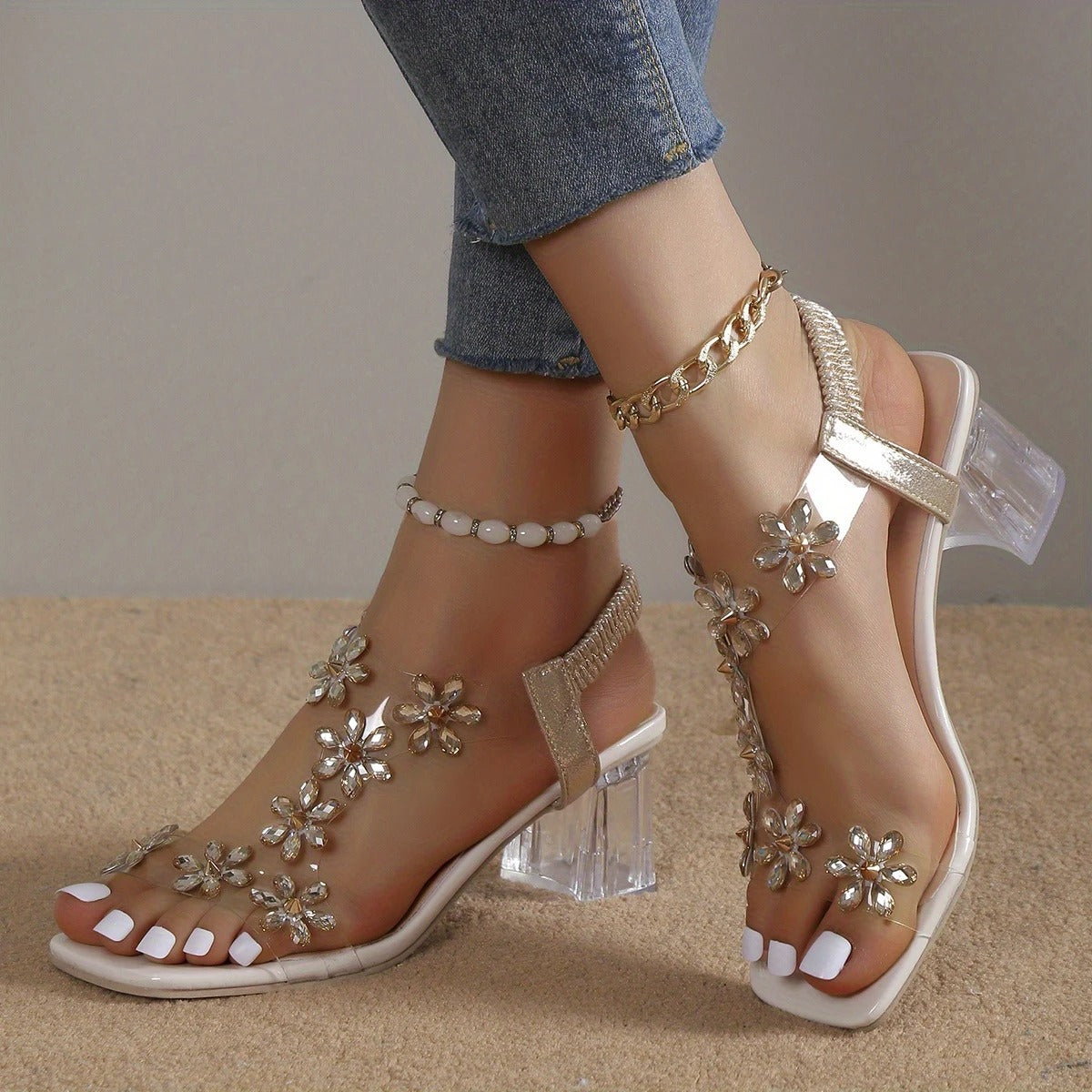 Florencia - Sandalias de tacón ancho con flor