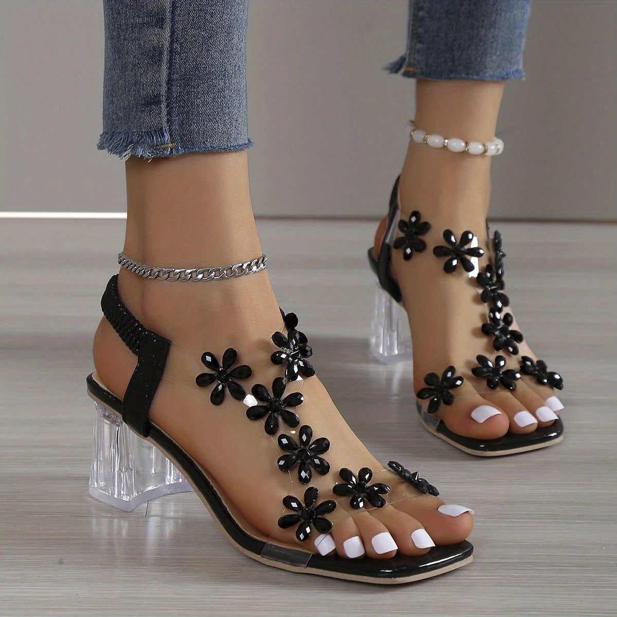 Florencia - Sandalias de tacón ancho con flor