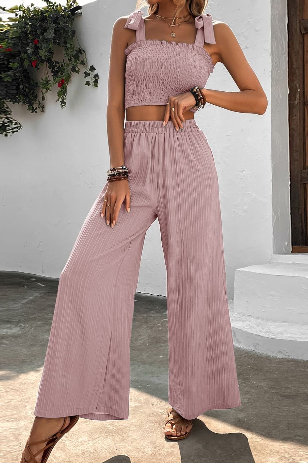 Azahara – Conjunto top fruncido y pantalón