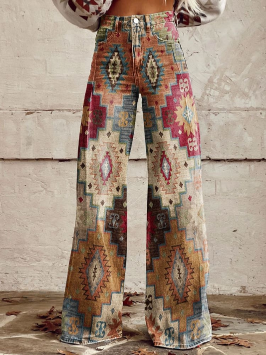 LÉA | Pantalones Retro con Estampado de Espiga, Elegantes y Modernos