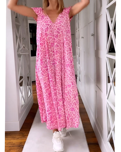 Verónica | Vestido largo con escote en V, estampado y de manga corta