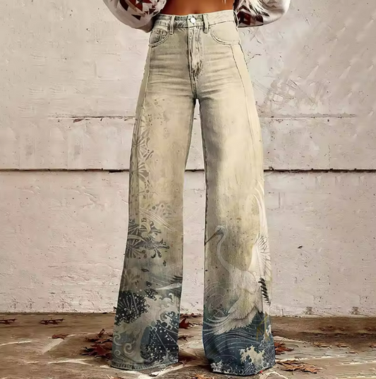 Pantalón Flare “Crane Spirit” – Elegancia que Fluye