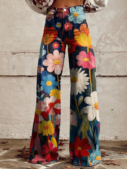 Elena | Pantalones Amplios con Flores, Elegantes y Modernos