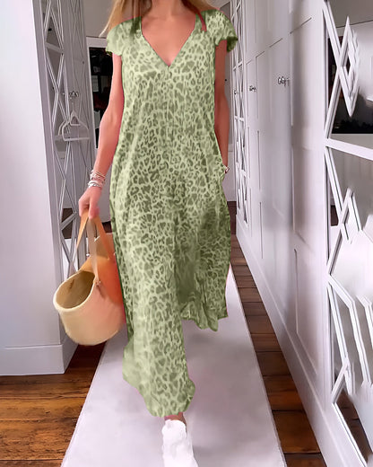 Verónica | Vestido largo con escote en V, estampado y de manga corta